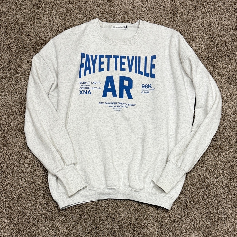 The Laundry Room Light Gray Crewneck with Blue Graphic